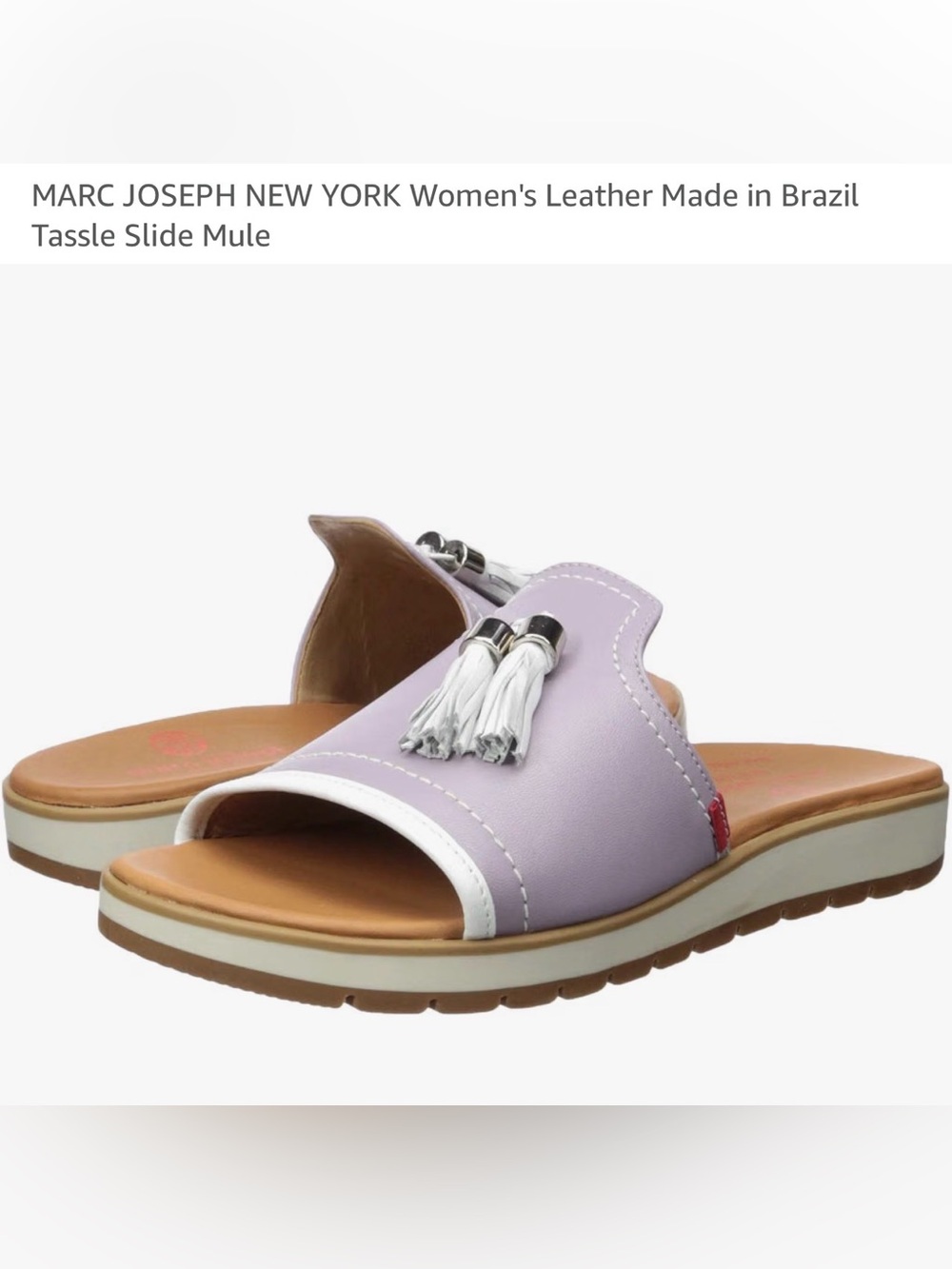 Marc Joseph Leather Lilac Slide Sandals with White Tassels